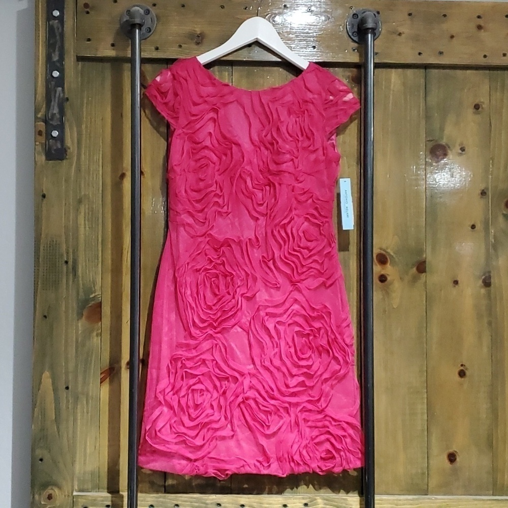 NWT ANTONIO MELANI PINK DRESS SIZE 0 FLORAL  BOAT NECK BARBIE VALENTINE DATE